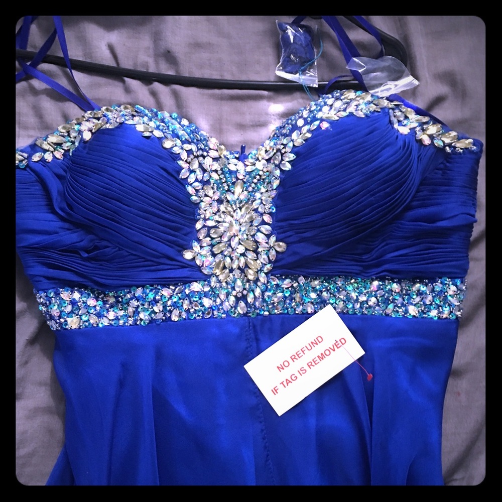 Royal blue diamond rhinestone dress